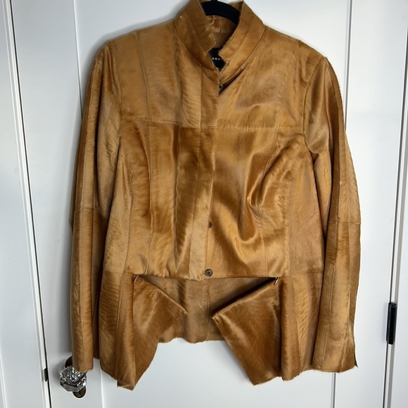 🛍️Akris One of a kind Lambskin Leather Silk Fur Convertible Jacket Blazer 14 XL - Picture 7 of 9